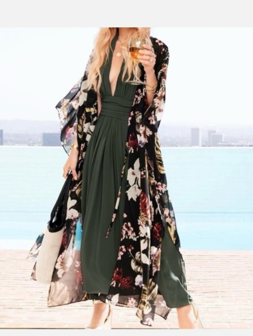 NWT Walter Baker Tulum Tropical Floral Caftan Kimono Cover Up One Sz Resort Wear
